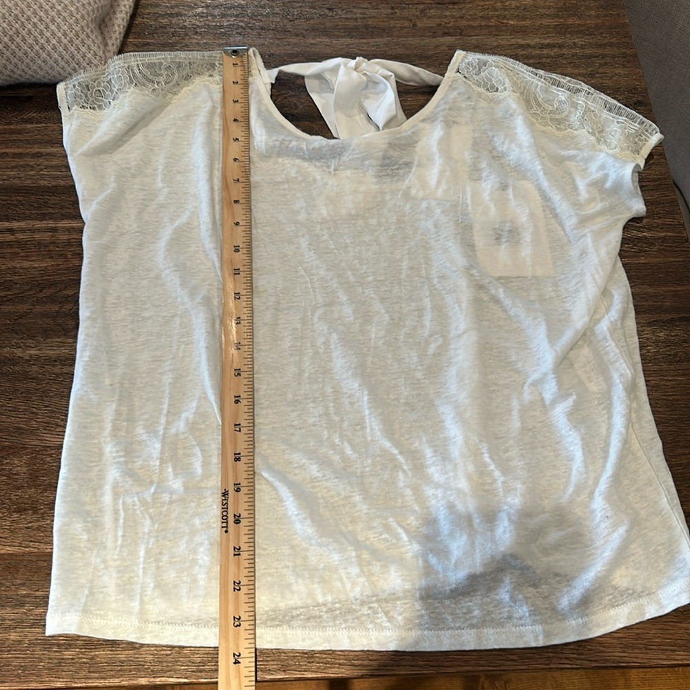 NWT Sezane Ecru Linen and Lace Short Sleeve Top - Picture 9 of 16